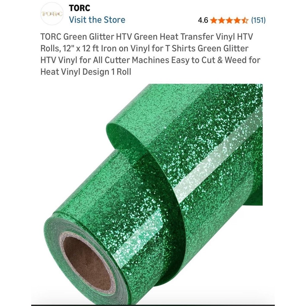 TORC Green Glitter Heat Transfer Vinyl HTV Roll 12in x 12ft Iron On for T Shirts
